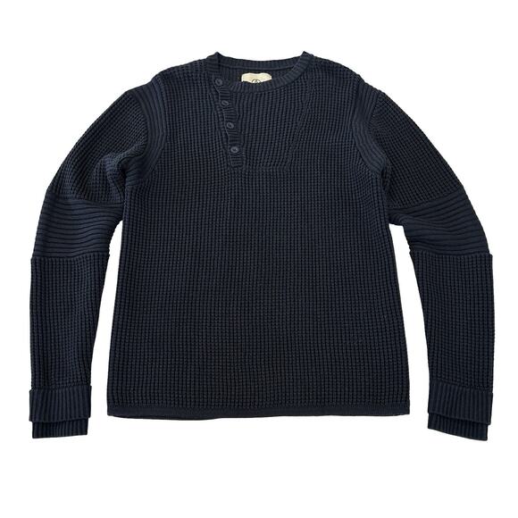 Alps & Meters Mens Classic Waffle Knit Sweater Size M Navy Blue Wool Blend - Picture 1 of 6